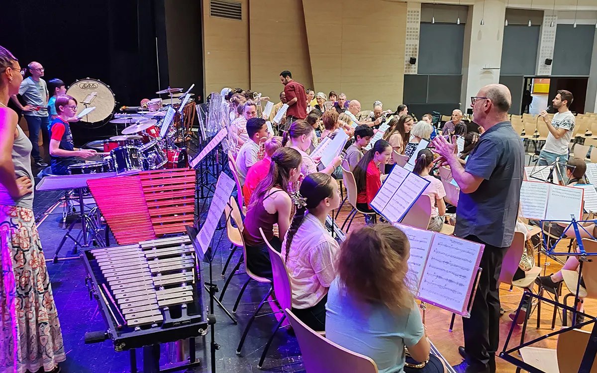 Classe d’orchestre en répétition, vue depuis les percussions — rencontre de classe d’orchestre du 23 mai 2026 à Vandœuvre-lès-Nancy