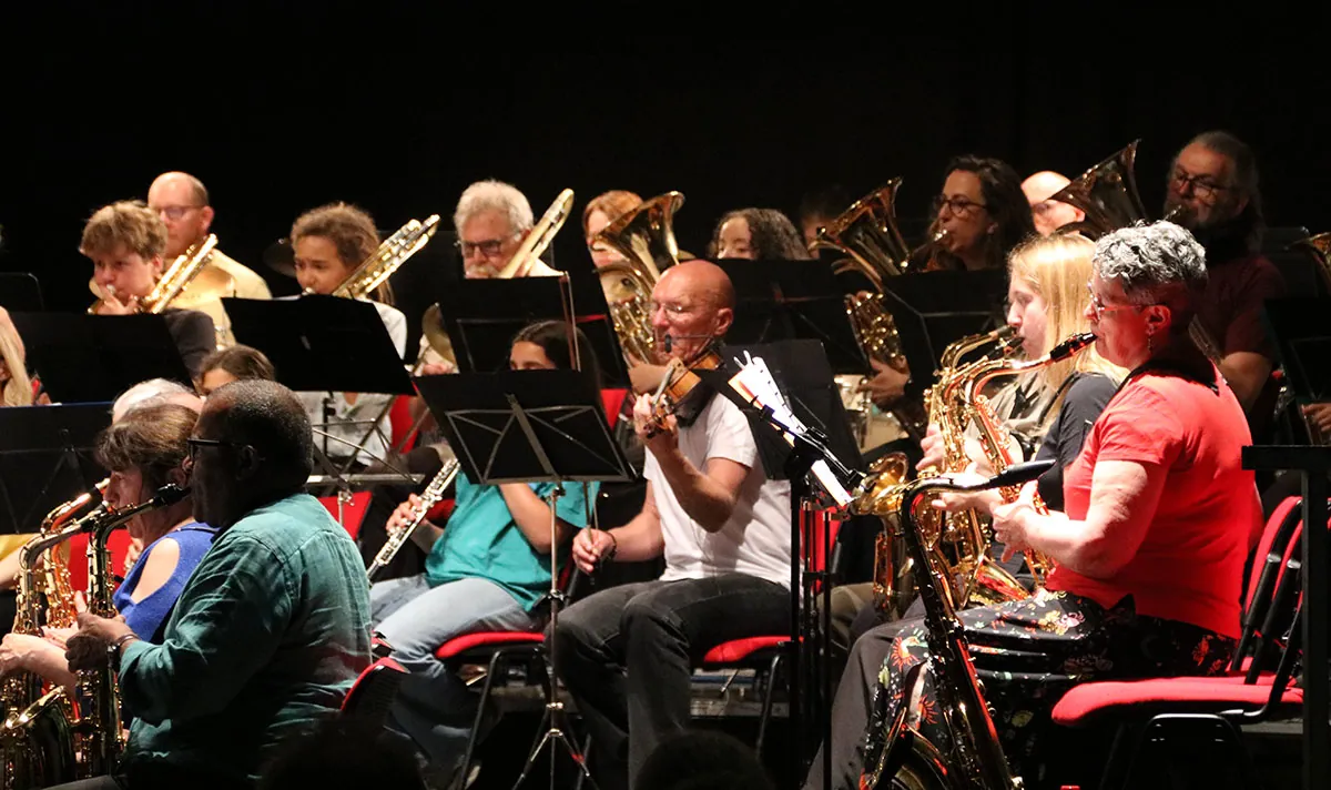 Musiciens jouant du saxophone et du violon dans le même cadrage — concert des classes d’orchestre du 24 mai 2026 à Golbey