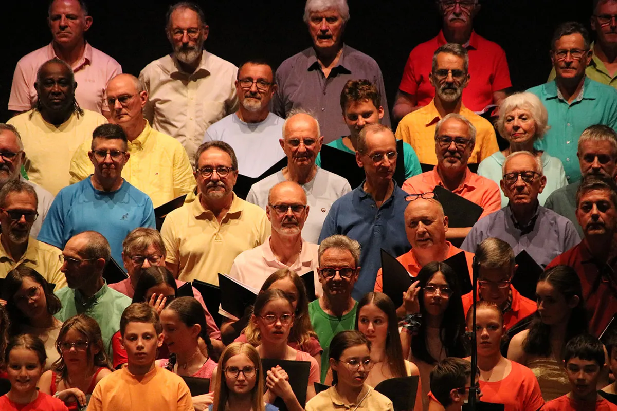 Concert Dogora du 6 juin 2026 à La Rotonde de Thaon-les-Vosges : ensemble vocal réuni sous les éclairages de scène
