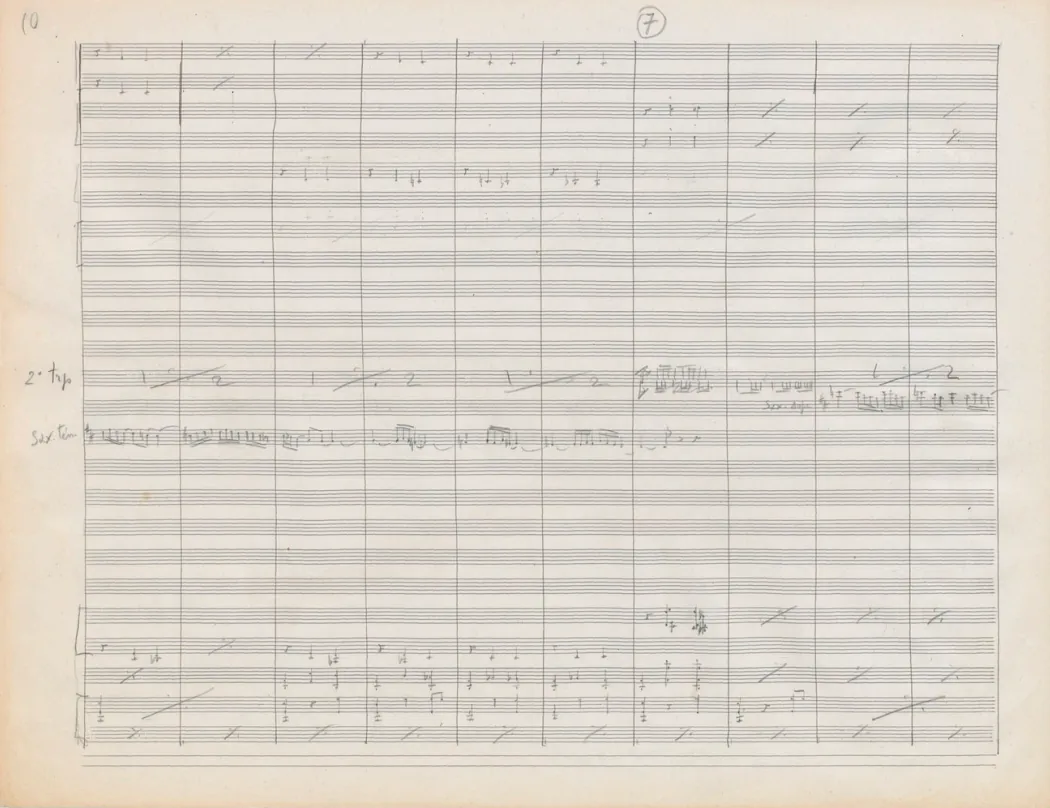 Page manuscrite de la partition du Boléro de Maurice Ravel.