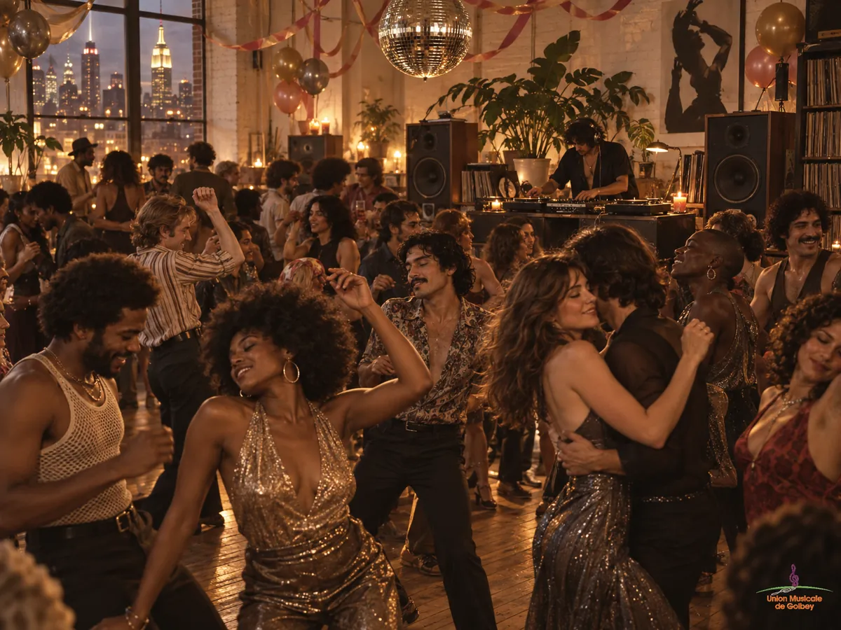Fête dans un loft new-yorkais au début des années 1970 avec danseurs et système de son