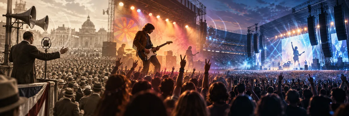 Évolution de la sonorisation des concerts au XXe siècle, des premiers haut-parleurs aux grandes scènes amplifiées modernes