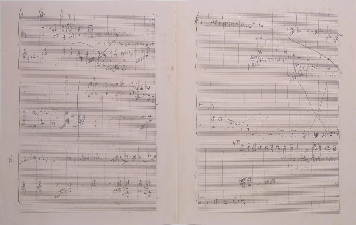 Feuillets manuscrits de Gustav Mahler comportant des esquisses de la Troisième Symphonie datées de Steinbach en 1896.
